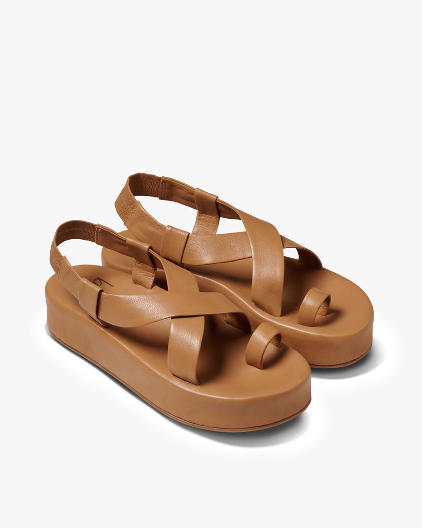 Caracara platform leather sandal in honey - product angle shot