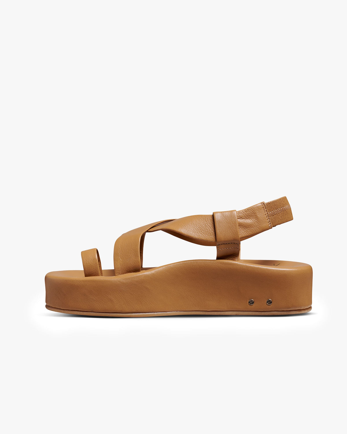 Caracara platform leather sandal in honey - product side shot