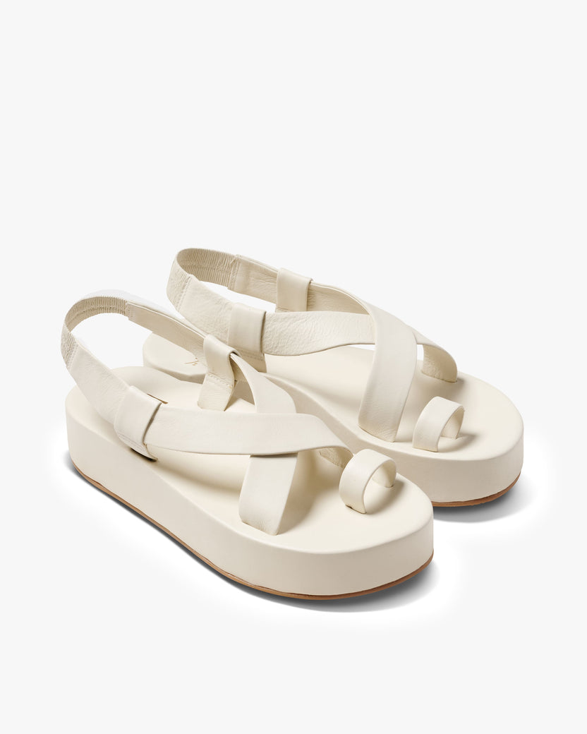 Caracara leather platform sandal in vanilla - product angle shot