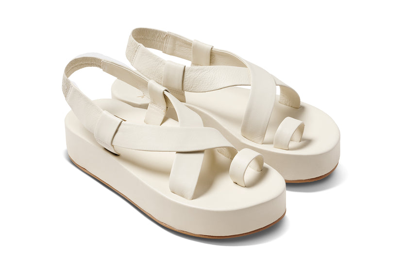 Caracara leather platform sandal in vanilla - product angle shot