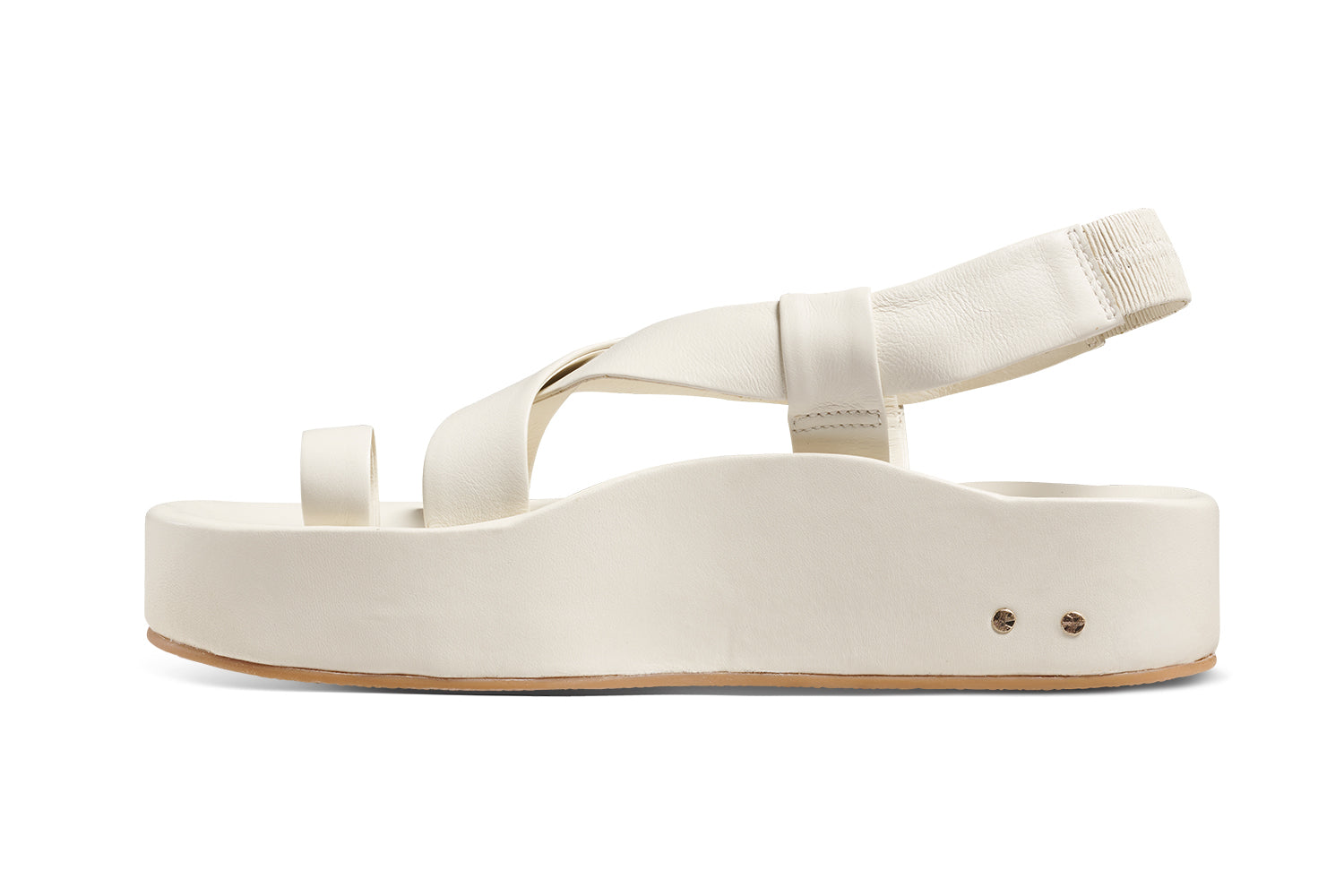 Caracara leather platform sandal in vanilla - product side shot