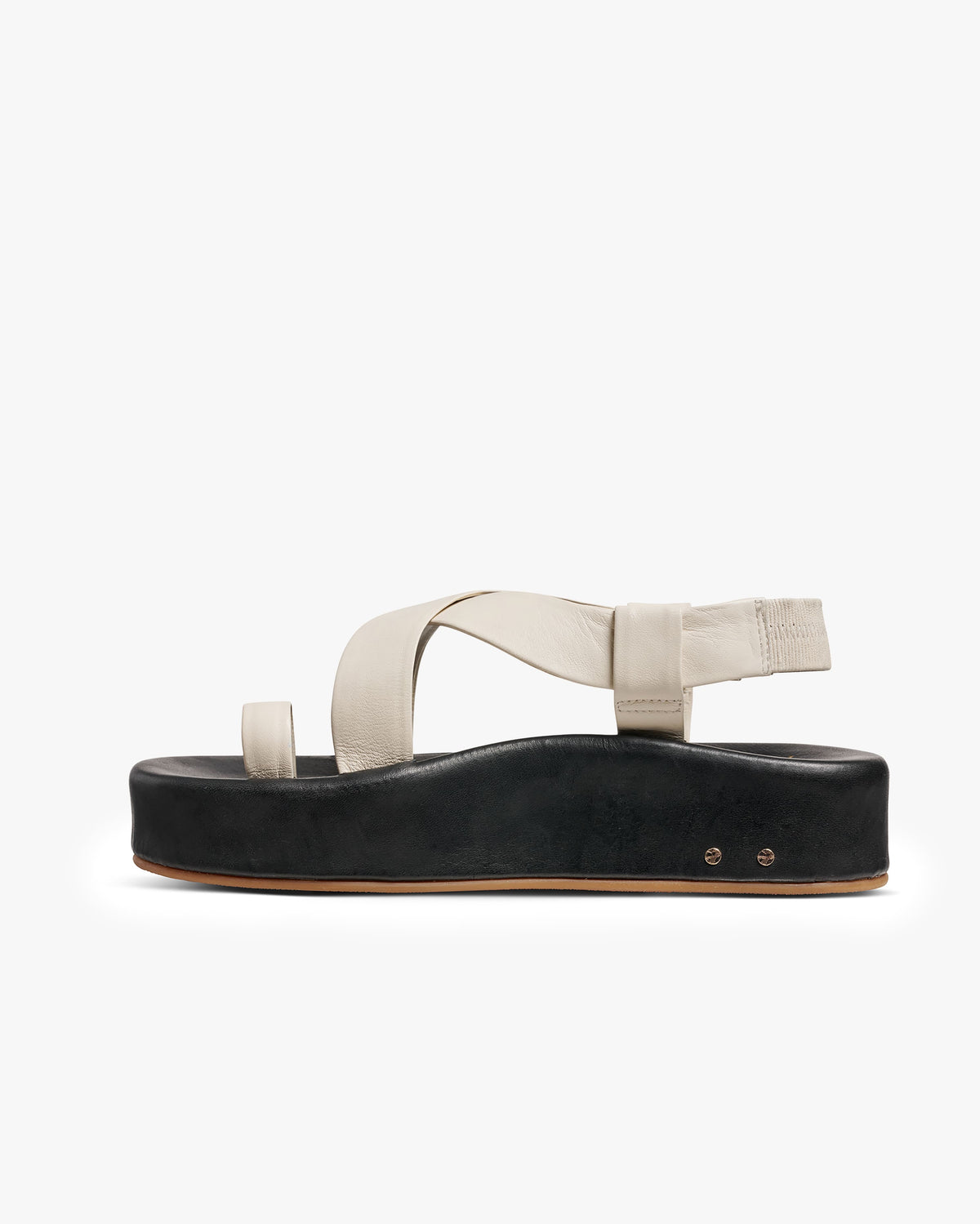 Caracara platform leather sandal in vanilla/black - product side shot