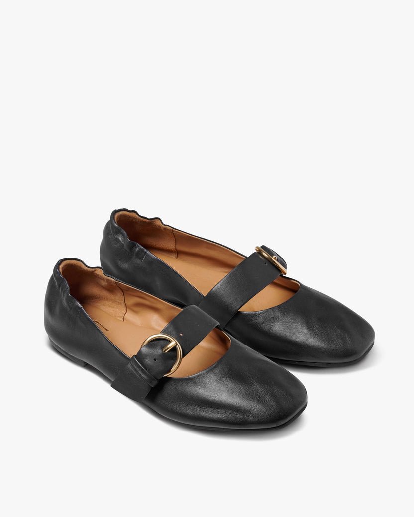 Cardinal leather mary jane ballet shoe in black - product angle shot