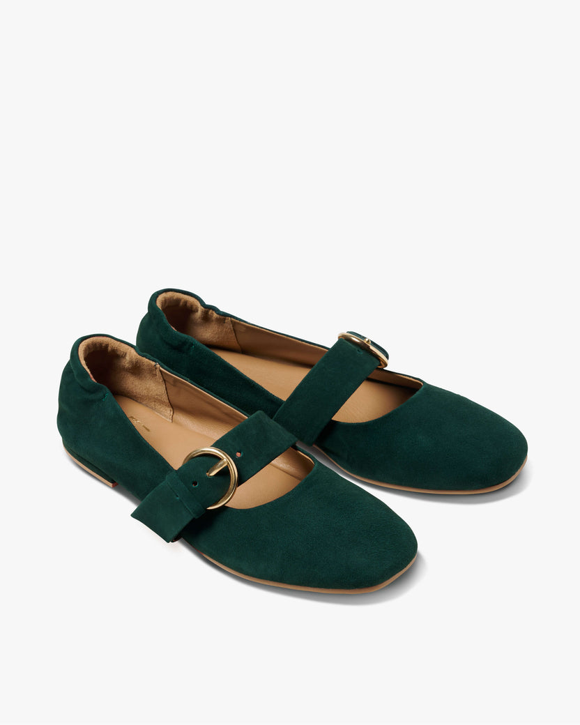 Cardinal suede mary jane ballet flat in teal - product angle shot