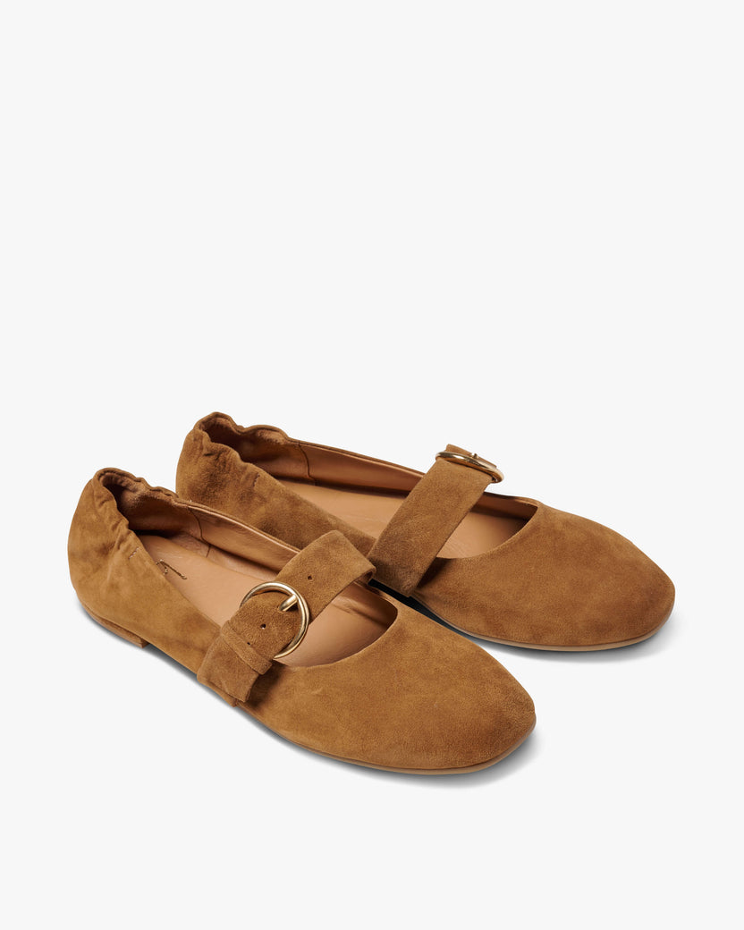 Cardinal suede mary jane ballet shoe in toffee - product angle shot