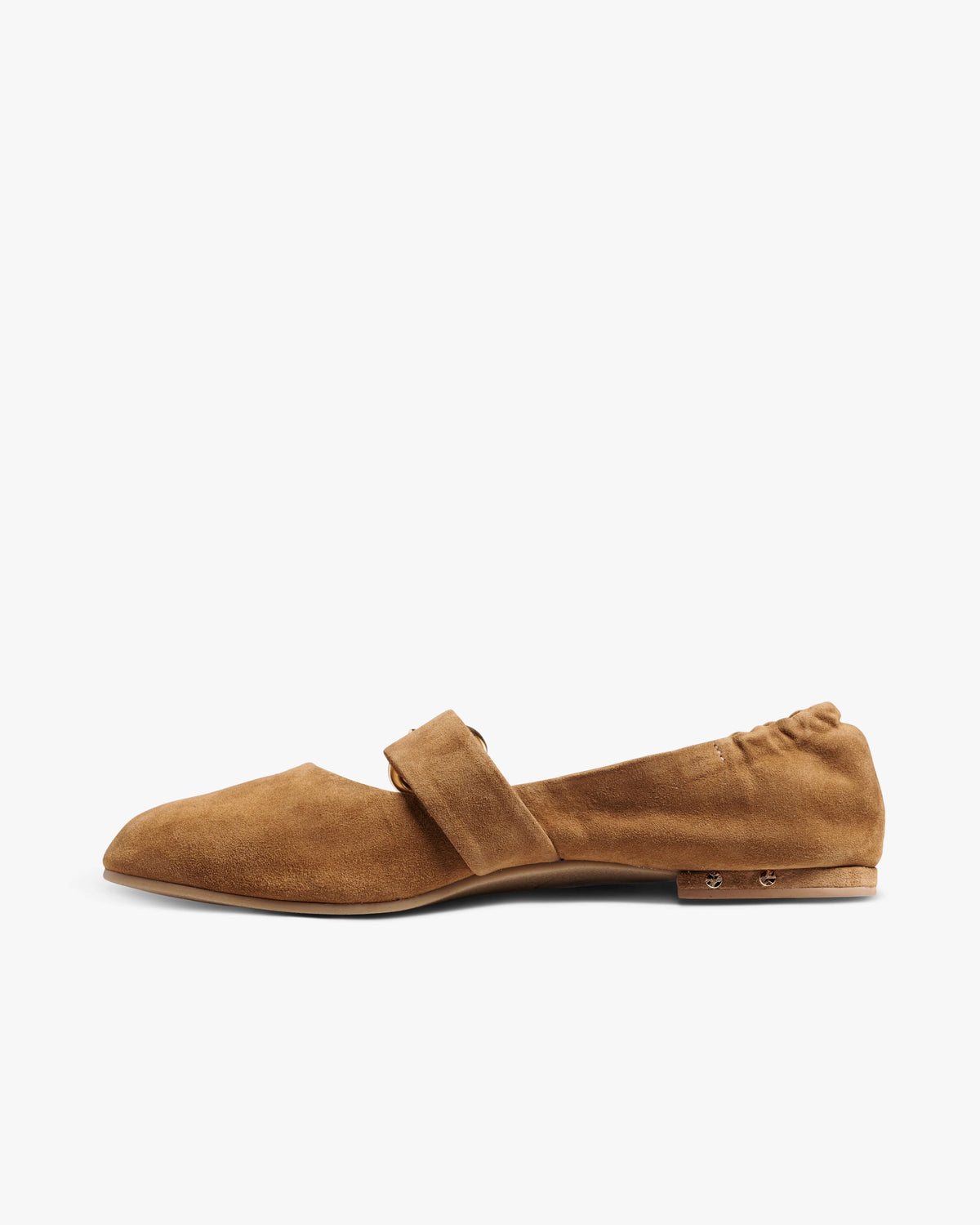 Cardinal suede mary jane ballet shoe in toffee - product side shot