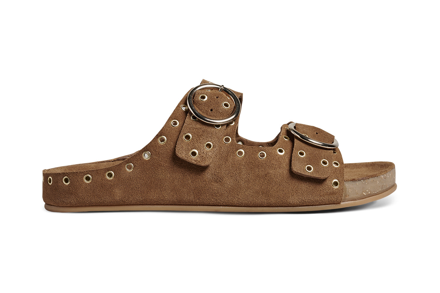 Cedar suede slide sandal in chestnut - product outside shot