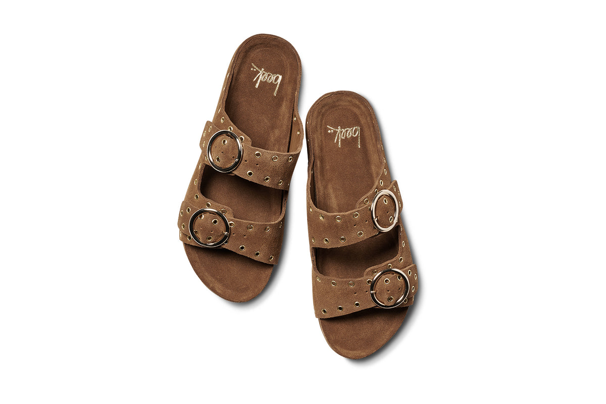 Cedar suede slide sandal in chestnut - product top shot