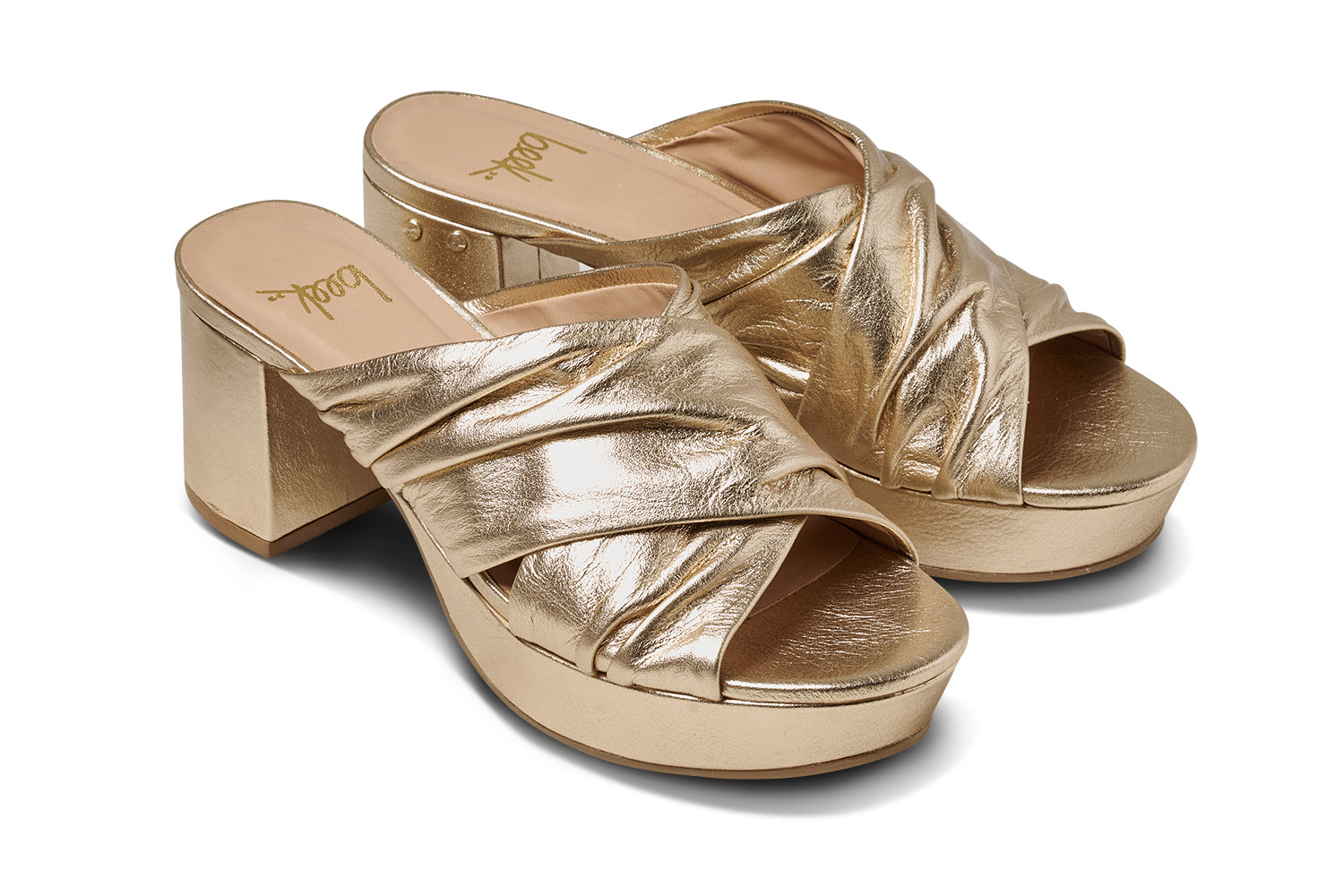Chachabird leather heels in gold - product angle shot