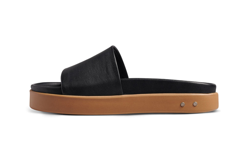Chick leather platform slide sandals in black - side shot