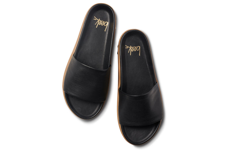 Chick leather platform slide sandals in black - top shot