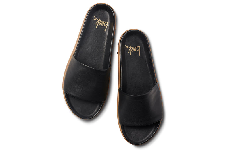 Chick leather platform slide sandals in black - top shot