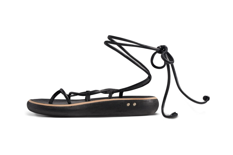 Chirp leather ankle wrap sandals in black - side shot