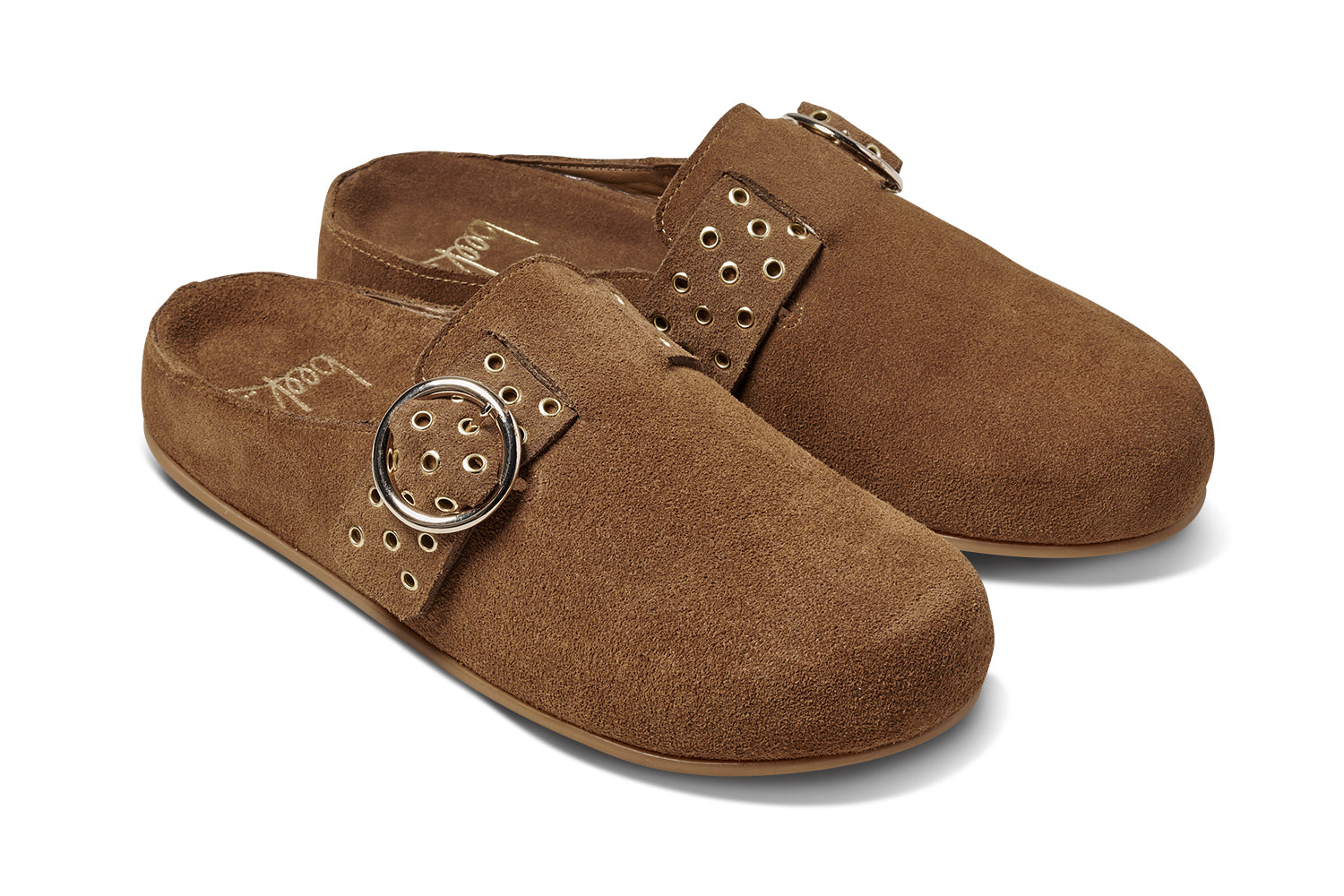 Comet suede mule in chestnut - product angle shot