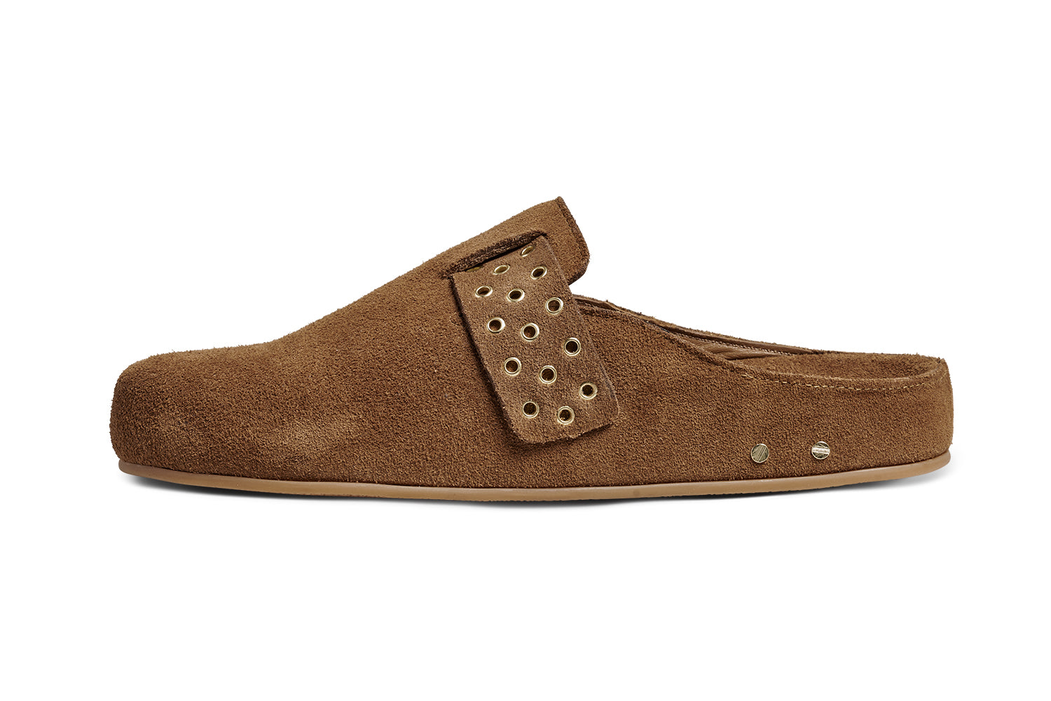 Comet suede mule in chestnut - product outside shot