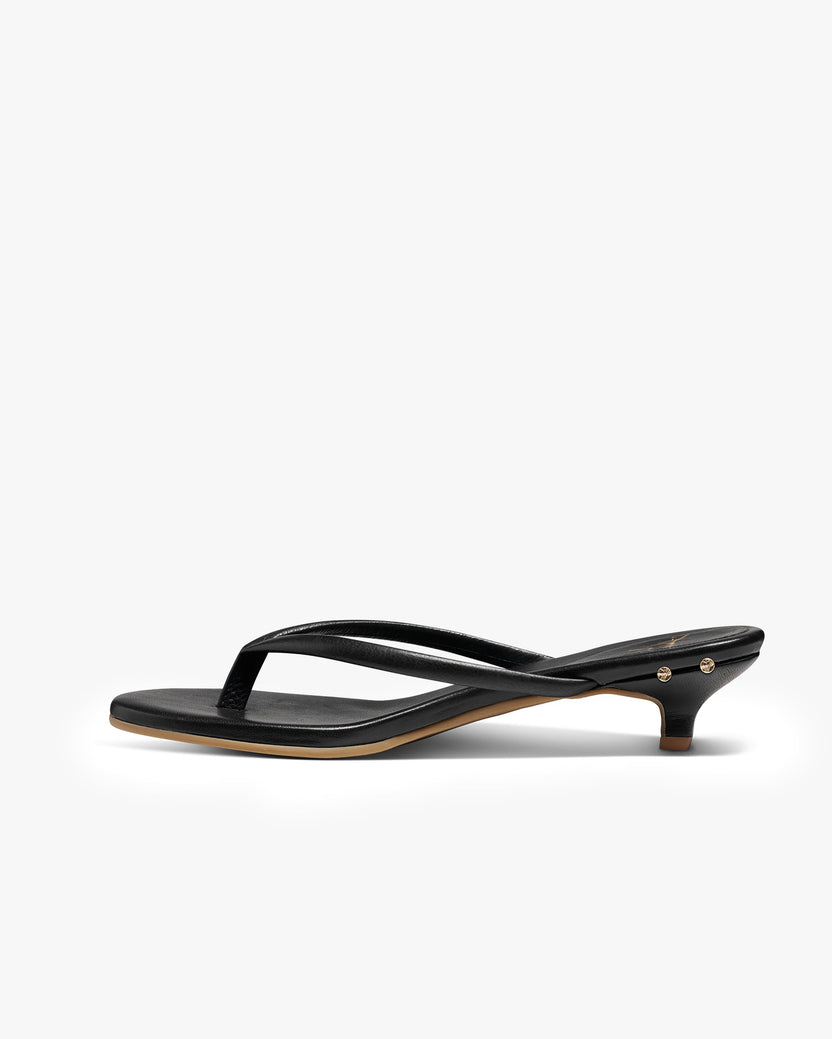 Corella leather kitten heel sandal in black - product side shot