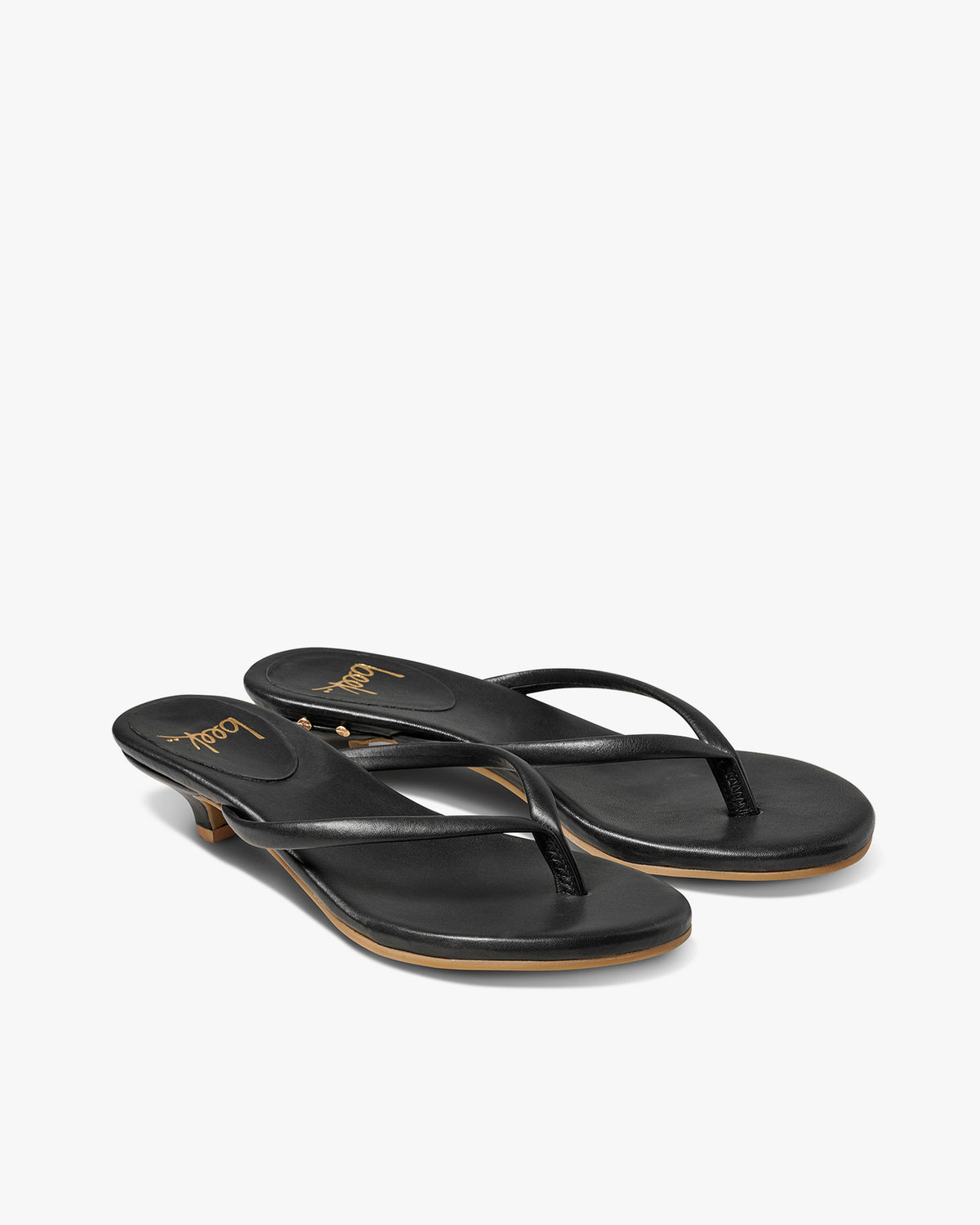 Corella leather kitten heel sandal in black - product angle shot