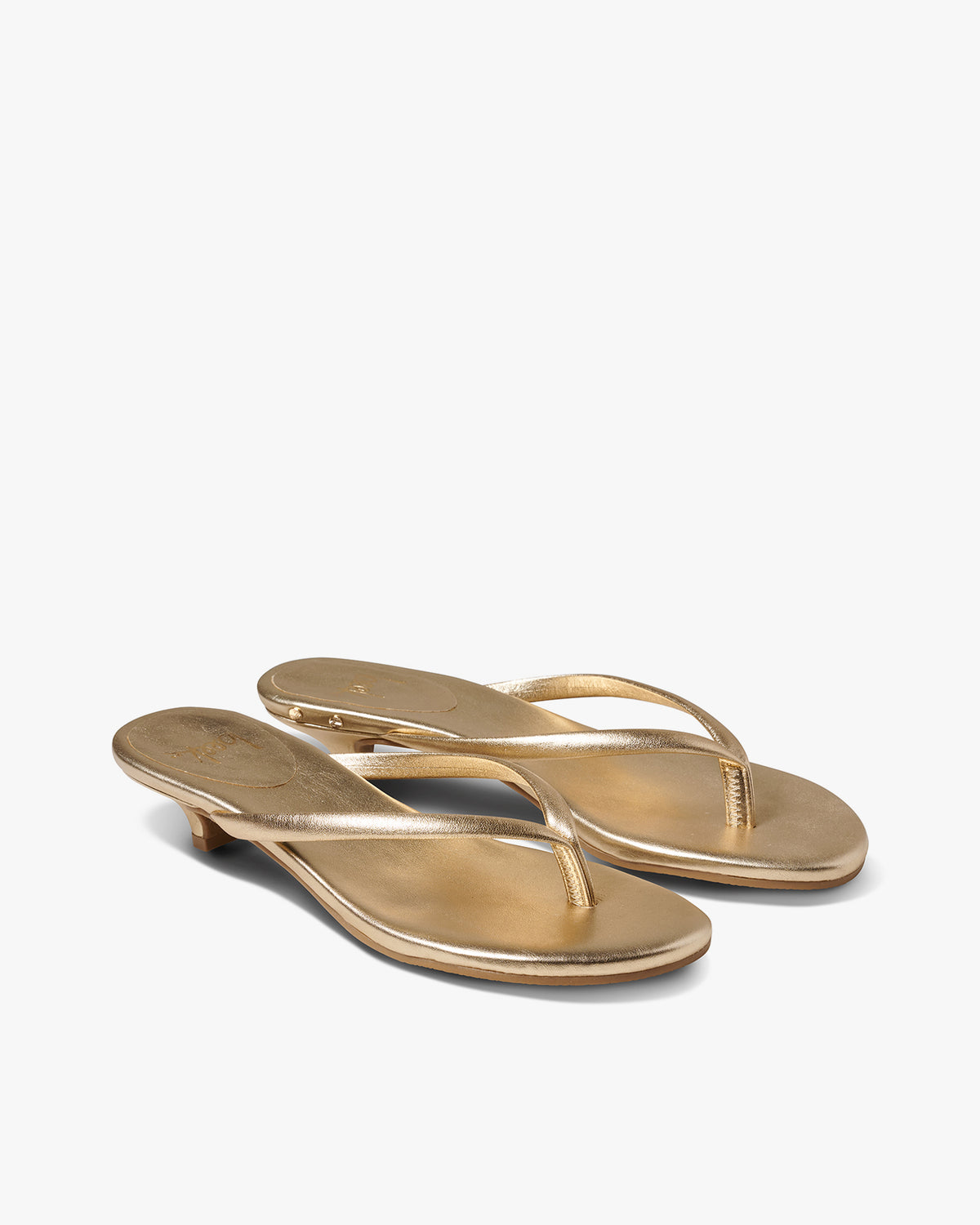 Corella leather kitten heel sandal in gold - product angle shot