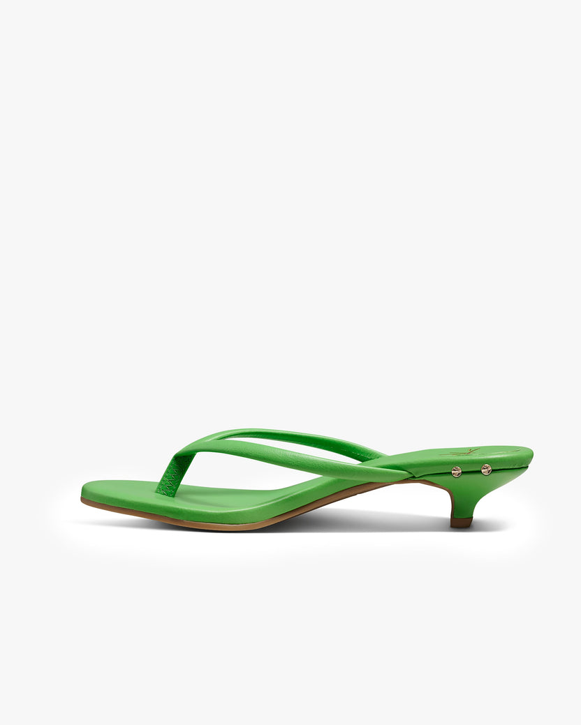 Corella leather kitten heel sandal in palm - product side shot