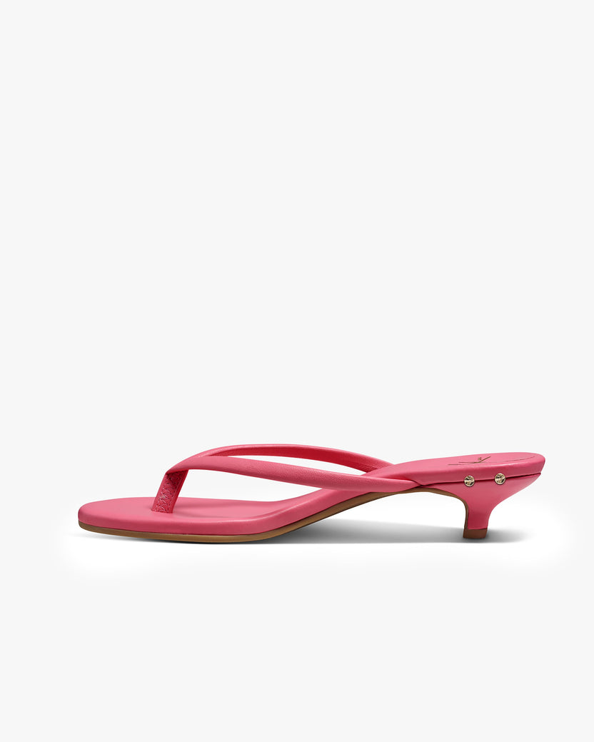 Corella leather kitten heel sandal in peony - product side shot