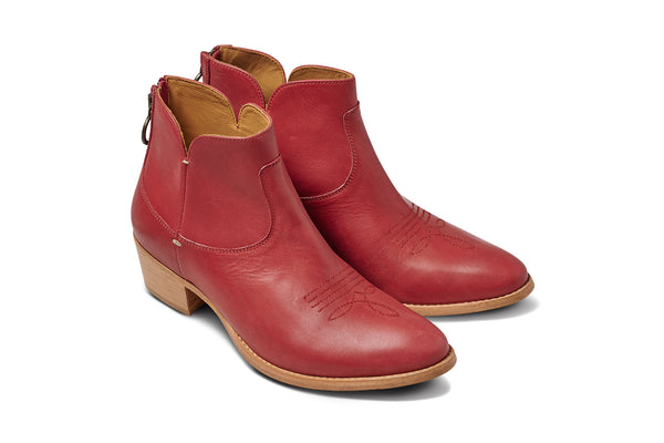 Cowbird leather ankle boots in red - product angle shot