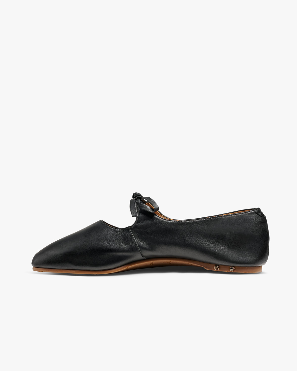 Crane bow leather mary jane shoes in black - product side shot