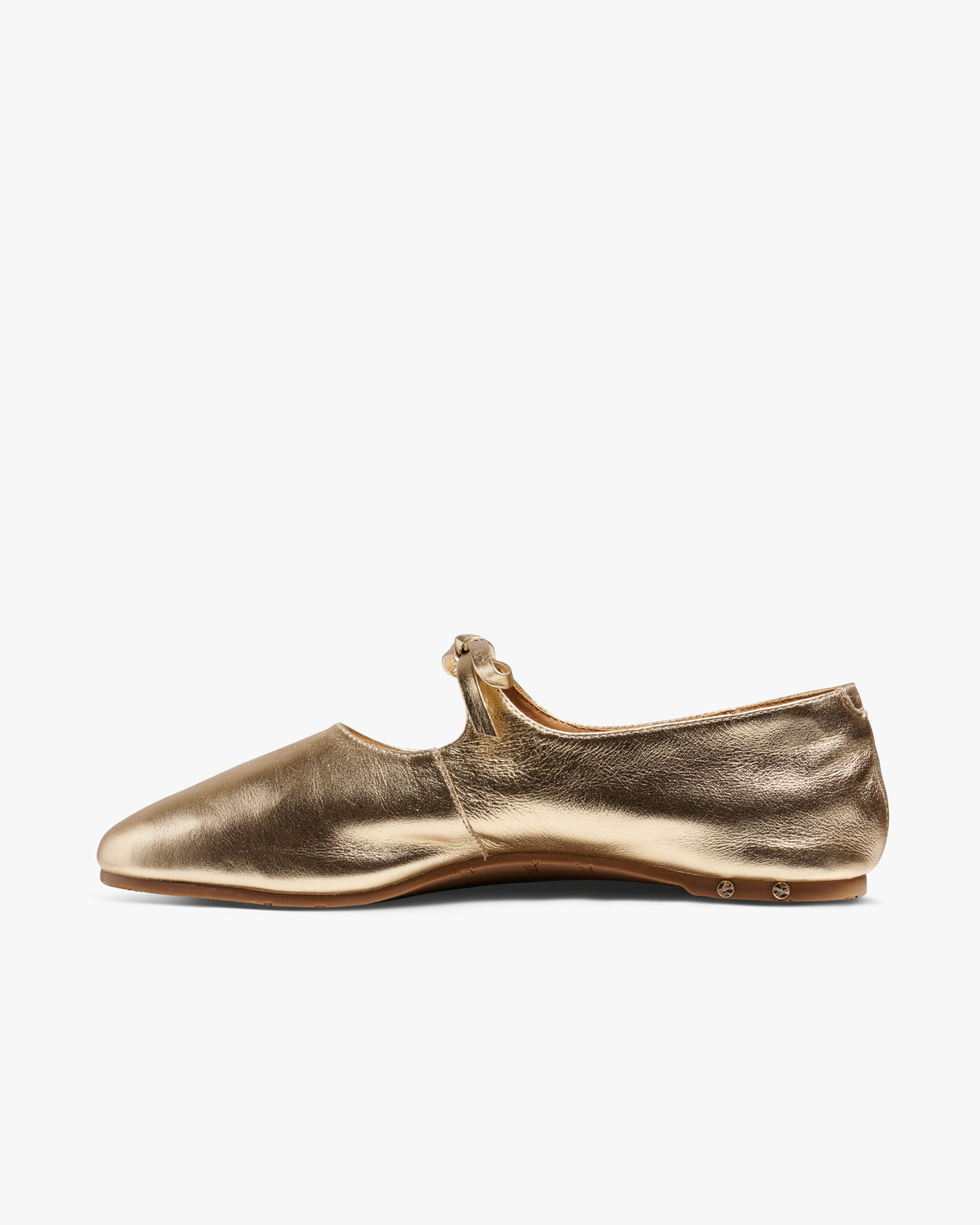Crane Bow leather mary jane shoes in gold - product side shot
