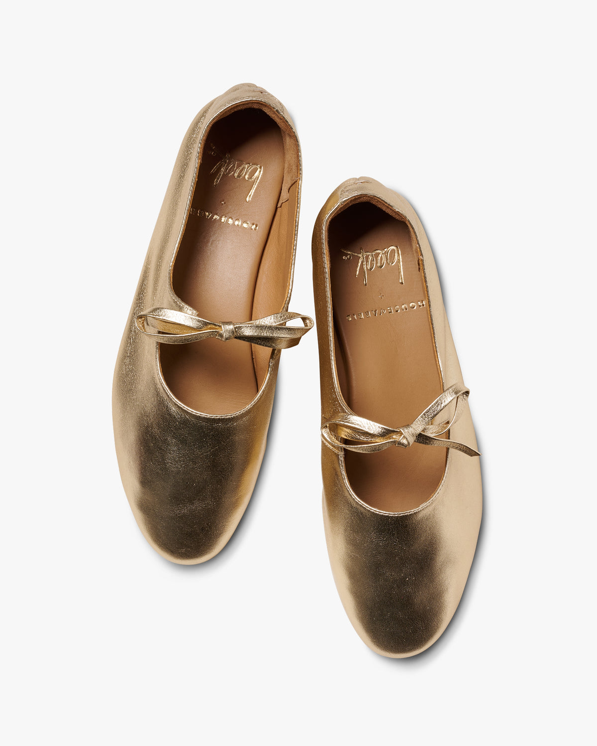 Crane Bow leather mary jane shoes in gold - product top shot