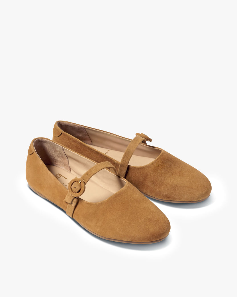 Crane suede mary jane shoe in caramel - product angle shot