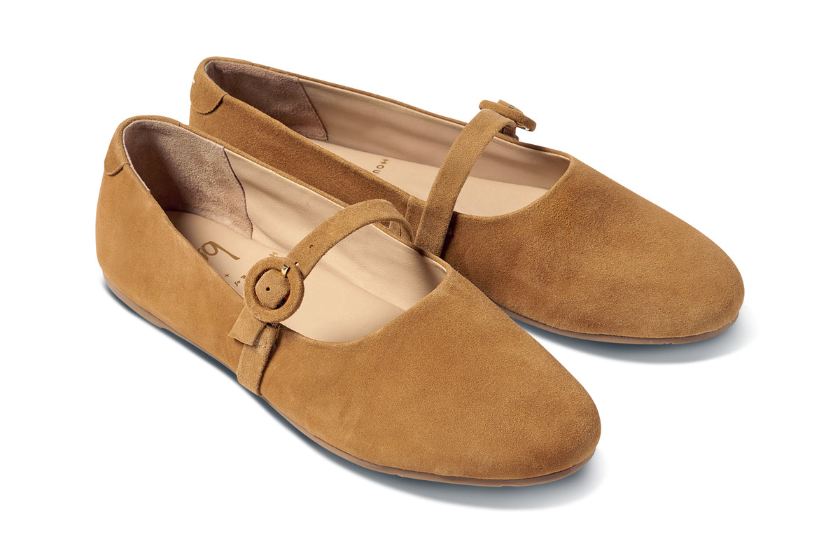 Crane suede mary jane shoe in caramel - product angle shot