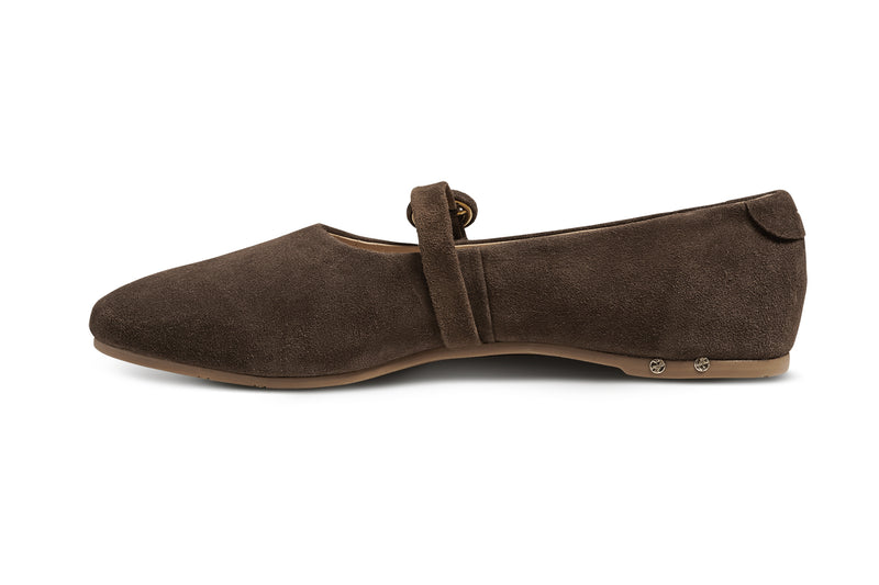 Crane suede mary jane shoe in coffee - product side shot