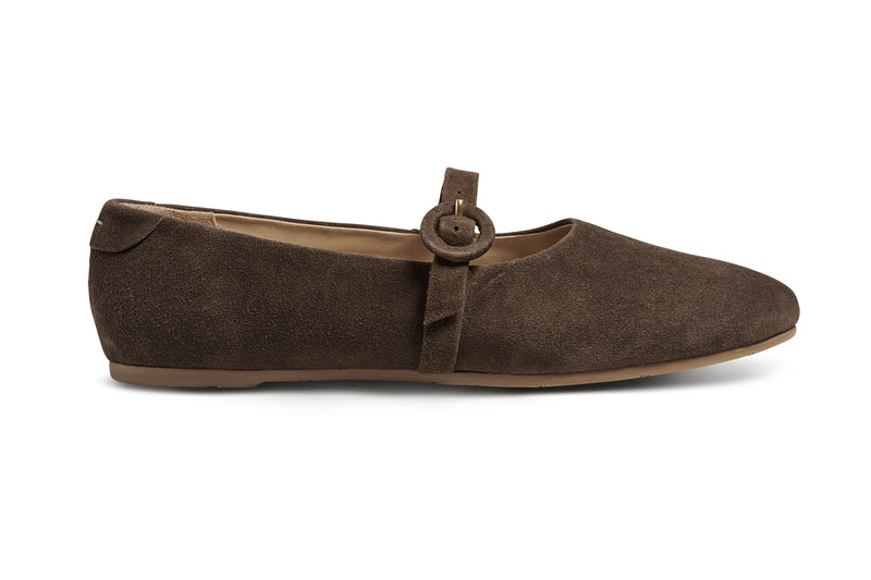 Crane suede mary jane shoe in coffee - product side shot