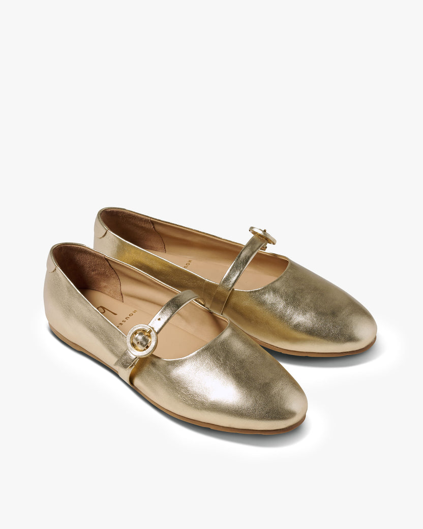 Crane leather mary jane shoes in gold - product angle shot