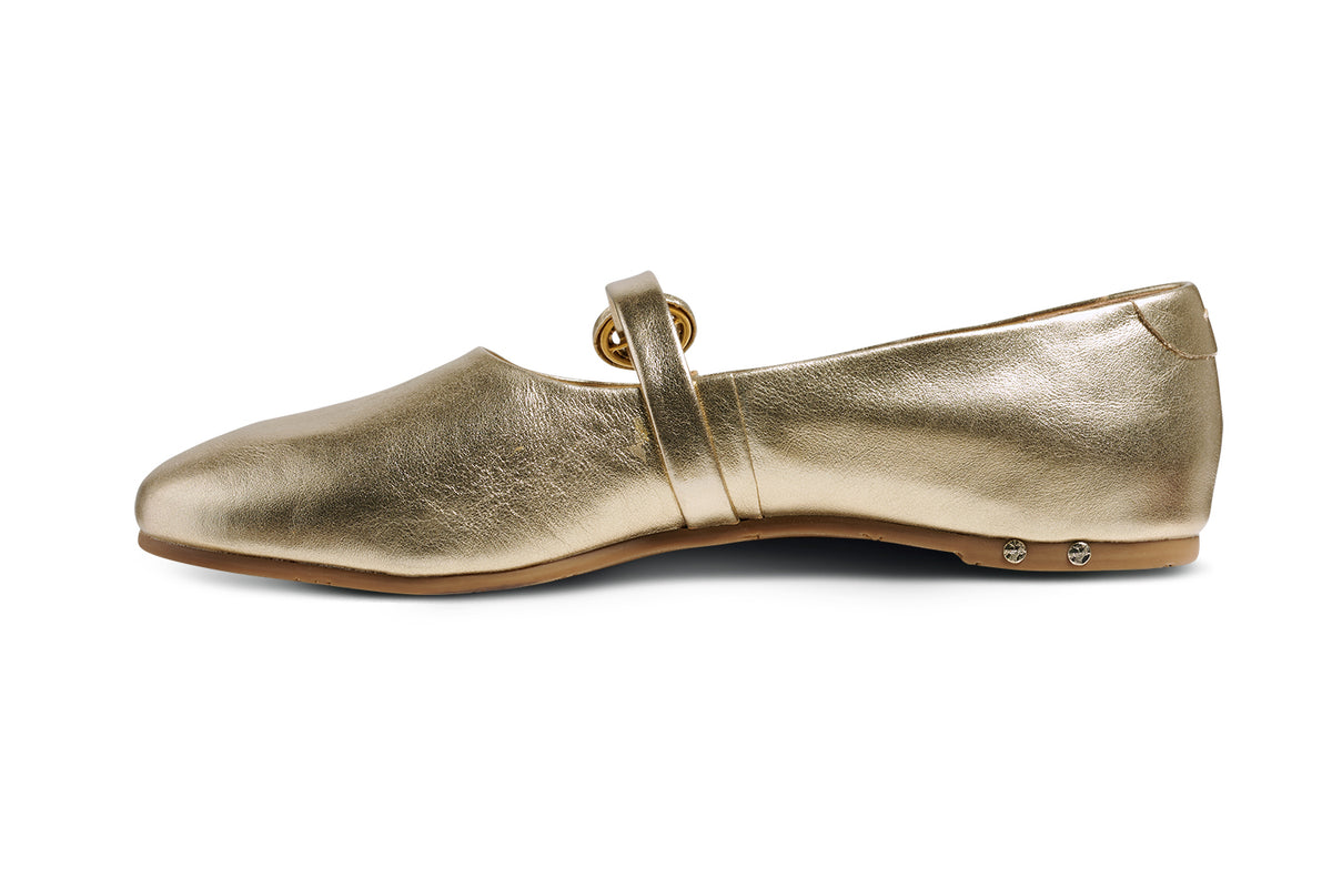 Crane leather mary jane shoes in gold - product side shot