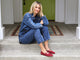 Abbie Crane @houseofabbie wearing Crane suede mary jane shoes in port  with jeans and denim top