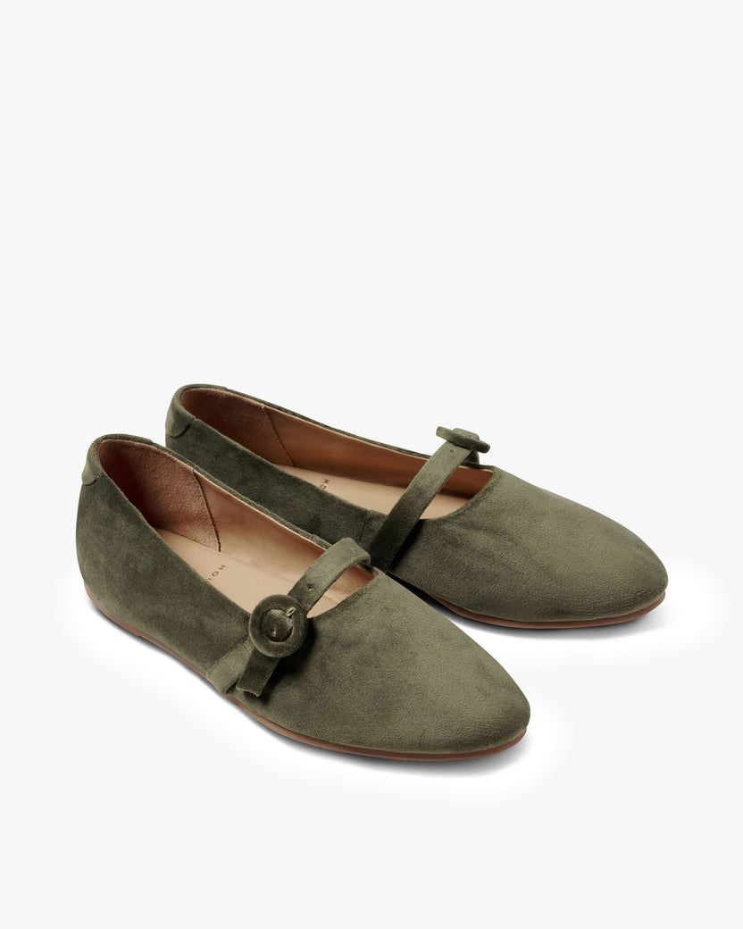 Crane velvet mary jane shoe in sage - product angle shot