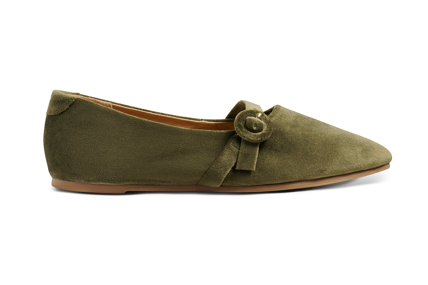 Crane velvet mary jane shoe in sage - product side shot