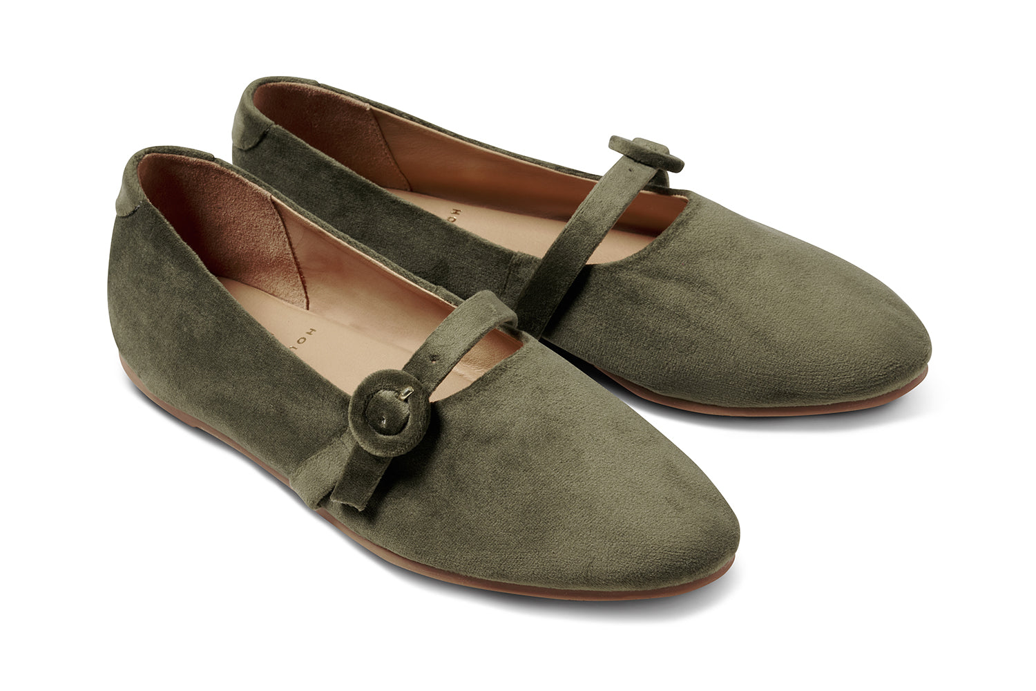 Crane velvet mary jane shoe in sage - product angle shot