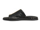 Crest leather slide sandals in black with tan stripe - product side shot