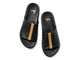 Crest leather slide sandals in black with tan stripe - product top shot