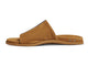 Crest suede slide sandals in caramel with navy stripe - product side shot