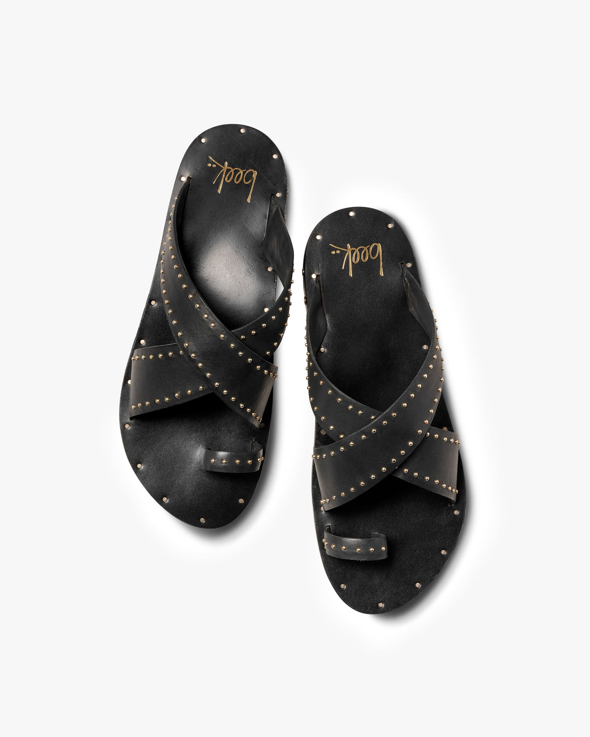 Curlew leather studded toe-ring sandal in black - product side shot