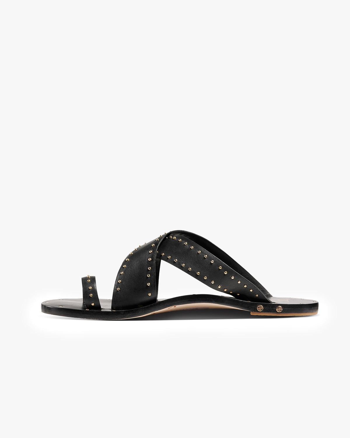 Curlew leather studded toe-ring sandal in black - product top shot
