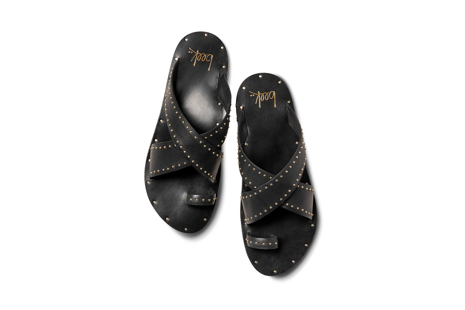 Curlew leather studded toe-ring sandal in black - product top shot