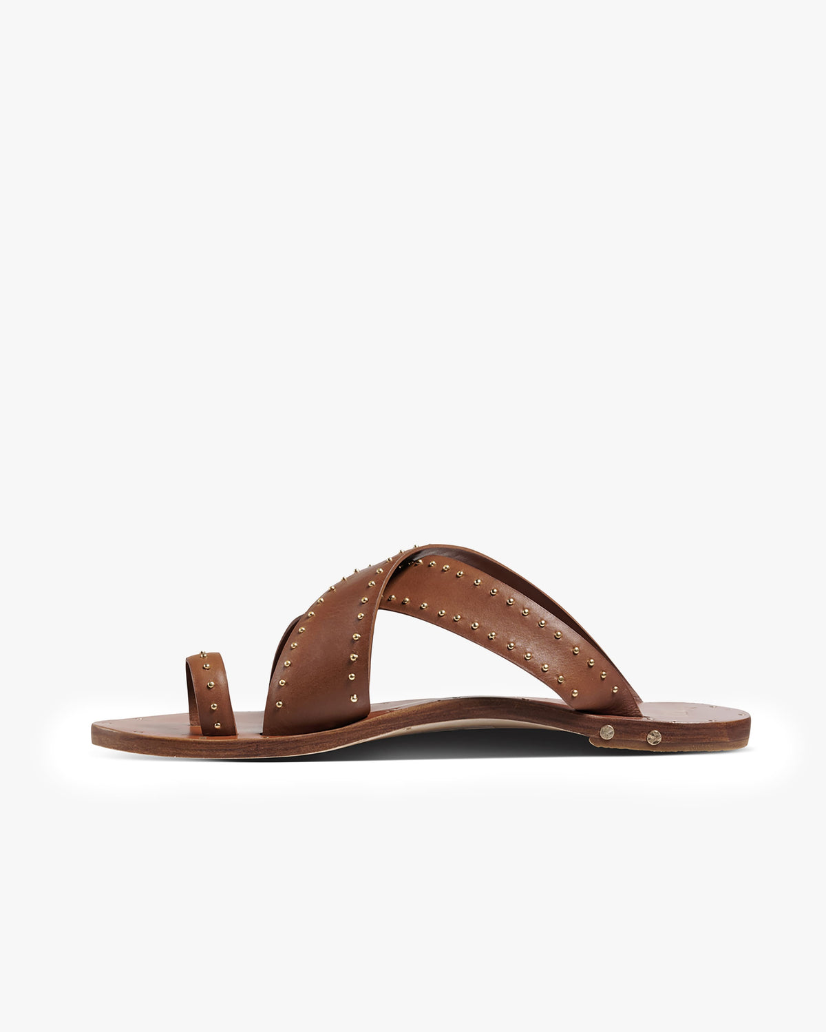 Curlew leather studded toe-ring sandal in tan - product side shot