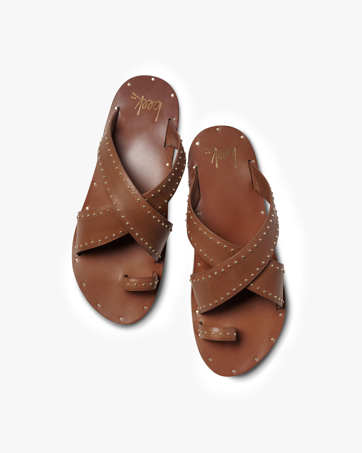 Curlew leather studded toe-ring sandal in tan - product top shot