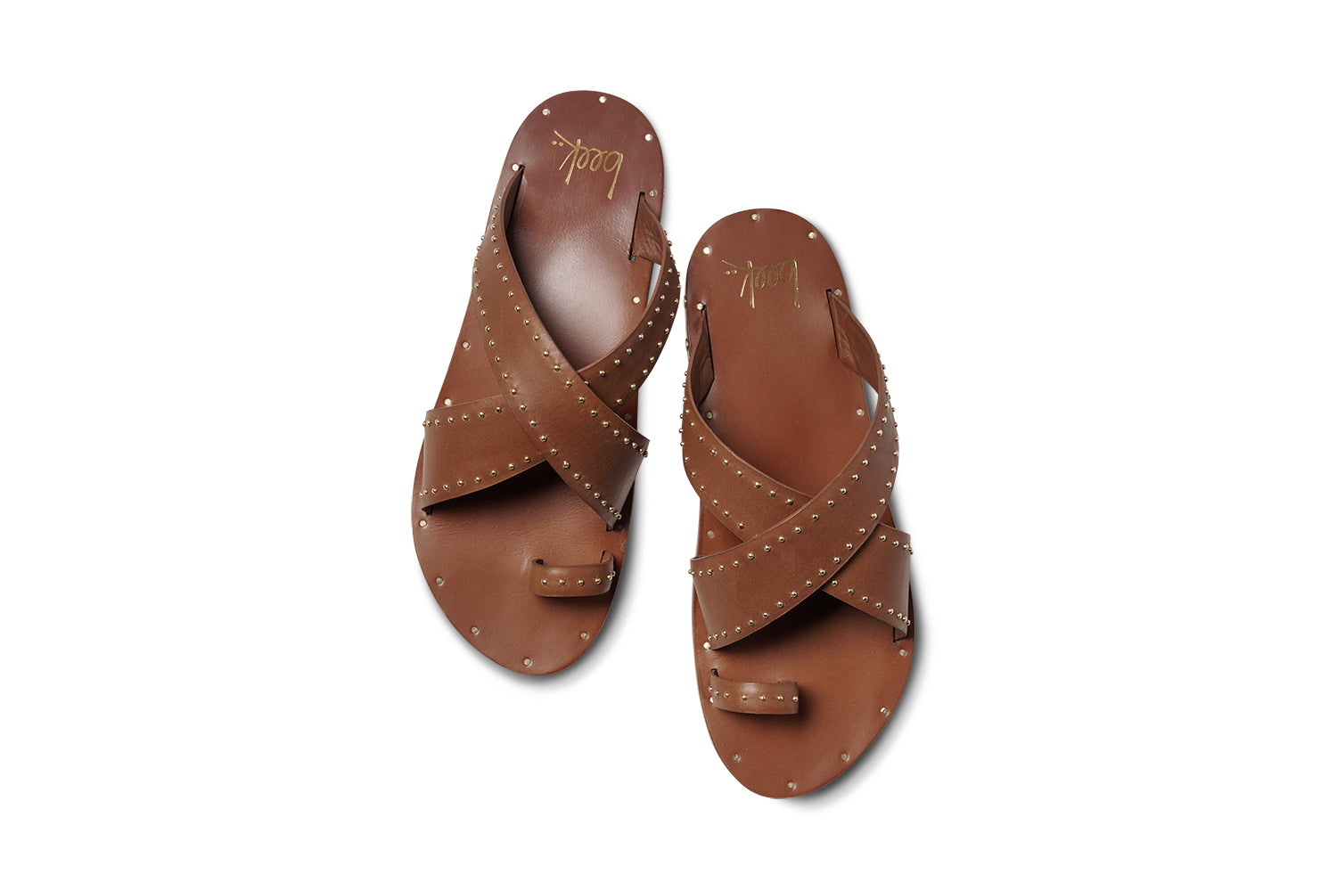 Curlew leather studded toe-ring sandal in tan - product top shot