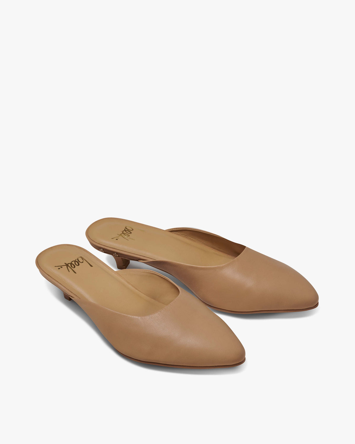 Dipper leather kitten heel mules in beach - product angle shot