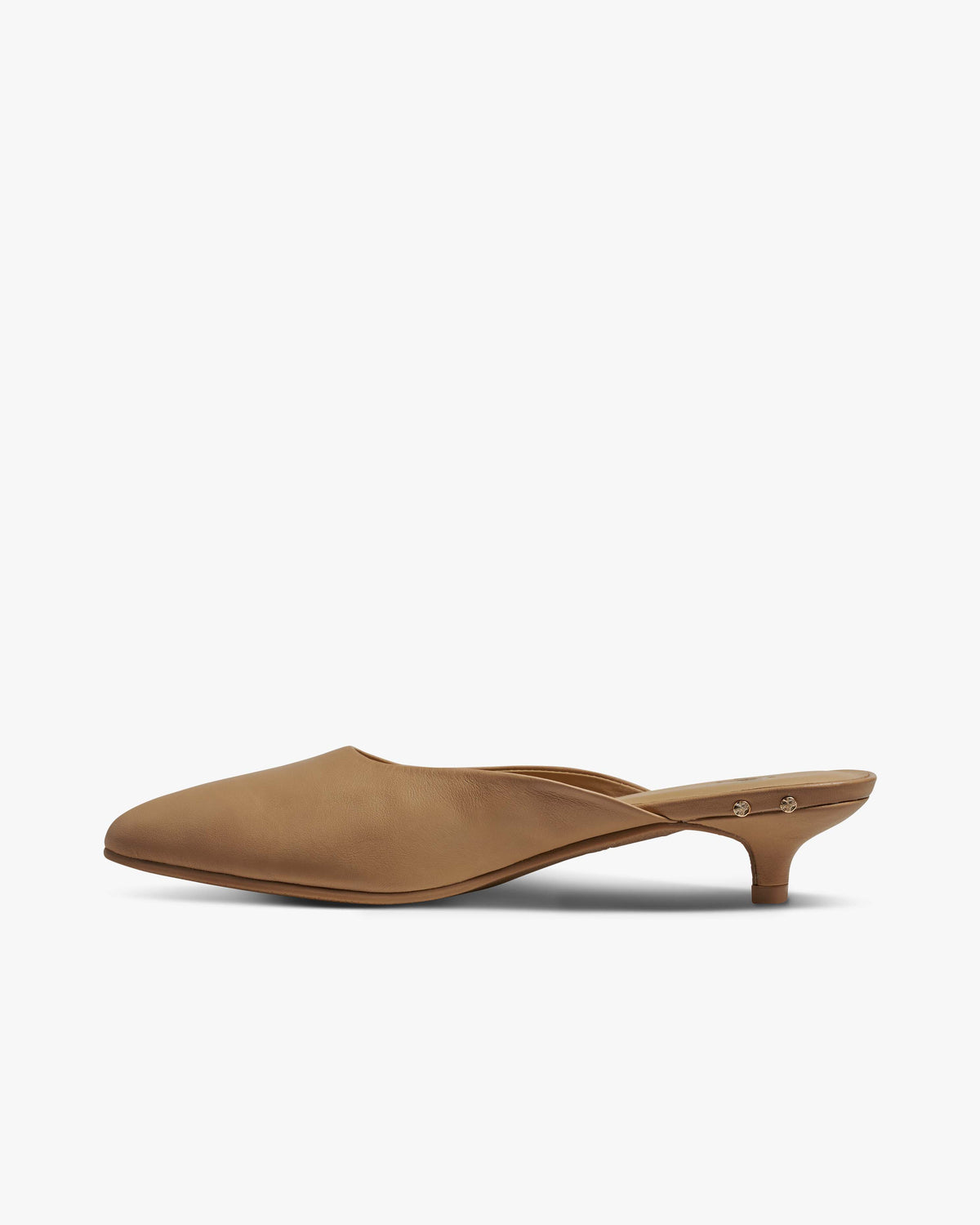 Dipper leather kitten heel mules in beach - product side shot