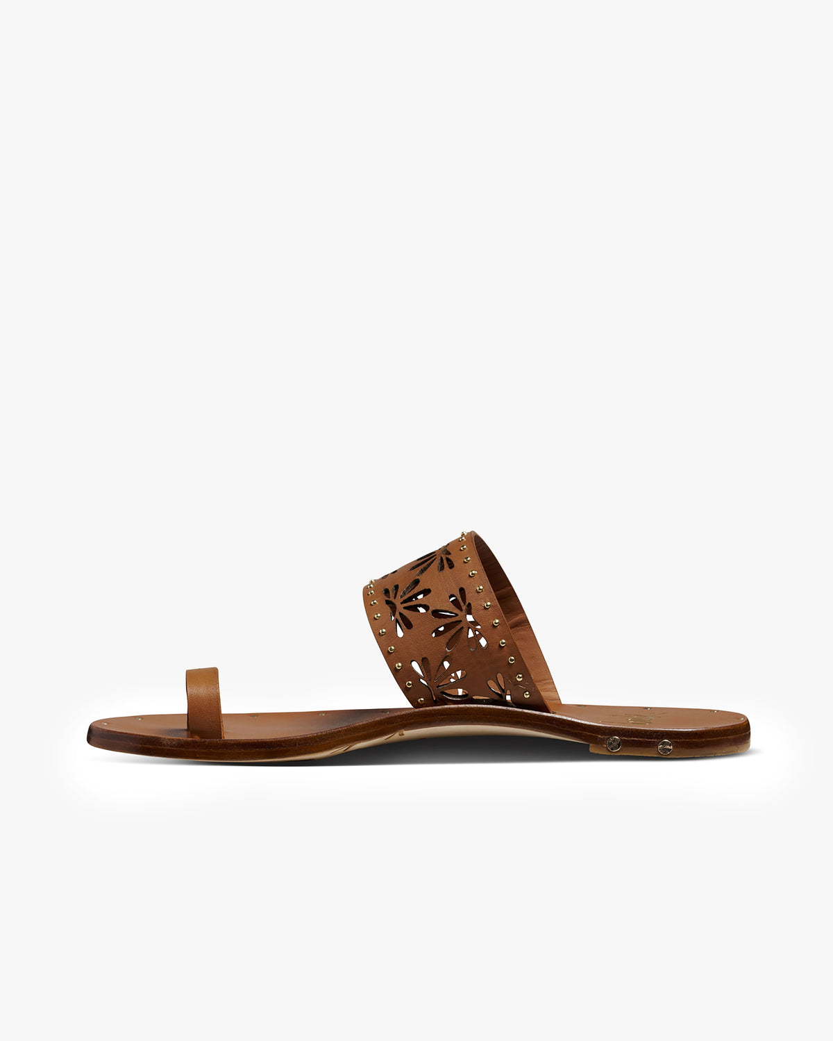 Dove leather toe ring sandal in tan - product side shot